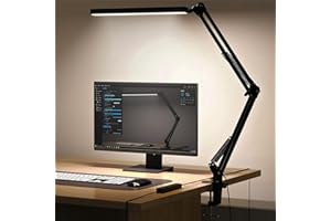MELTRCK Flexo LED Escritorio con Pinza 12W, Lámpara Arquitecto Potente 1200LM para Estudiar y Teletrabajo, Luz de Mesa Regulable con Brazo Articulado, Cuidado Ocular para Leer,Manicura,Costura y Tareas, Negro