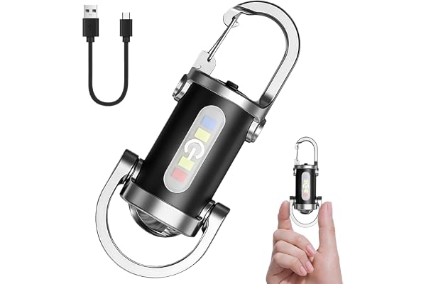 flintronic Superljus mini-nyckelring ficklampa, vattentäta uppladdningsbara mini-ficklampor, 7 lägen, bärbar ficknyckelring för nödkraft, vandring, camping, utomhusäventyr