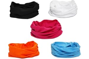 Freesiom Lot de 5 Cache Cou Col Bandana Elastique Bandeau Visage Foulard Homme Femme Moto Anti Pollution Respirant Vintage Multifonction Serre-tête Cagoule Sport Cyclisme Vélo Course Cadeau