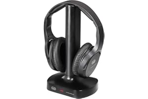 Trevi FRS 1480 R Cuffie TV Wireless Senza Fili, Portata Fino a 30 Metri, Ideale per TV e Hi-Fi, Ingresso Ottico, Batteria Ricaricabile, Alimentatore Base e Cavo Ottico in Dotazione