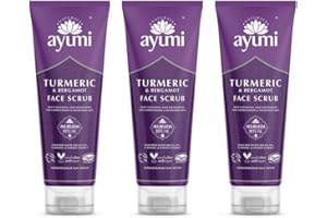 Ayumi Turmeric & Bergamot Face Scrub, Deeply Cleanses Pores & Buffs Away Dead Skin Cells, Rich in Avocado Oil to Treat Dry & Dehydrated Skin 3 x 125ml