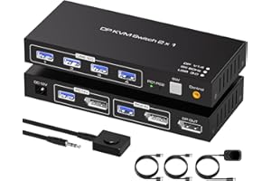 PVBCTCSID 8k@60hz Switch Kvm Displayport 2 pc 1 monitor Usb 3.0 Switcher 2 porte Due computer per condividere 4 periferiche Usb Supporto 4k@120hz controller da tavolo e adattatore di alimentazione