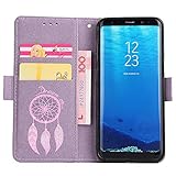 Galaxy S8 Plus Hülle, Galaxy S8 Plus Hülle Ledertasche Brieftasche im BookStyle, SainCat PU Leder Wallet Case Folio Prägung Schutzhülle Glitzer Campanula Muster Hülle Bumper Bling Strass Handytasche Skin Schale Soft Backcover Handy Tasche Flip Cover Buchstil Klapptasche in Lederoptik mit Standfunktion Karteneinschub und Magnetverschluß Etui Flip Case für Samsung Galaxy S8 Plus (Lila) - 6