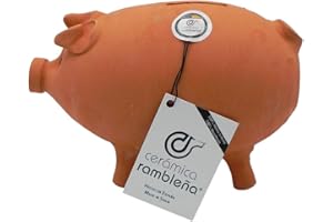 CR CERAMICA RAMBLEÑA CERÁMICA RAMBLEÑA | Hucha Cerdito de Barro Rojo Tradicional | Hucha Infantil | 100% Hecho a Mano | 22x13x15 cm