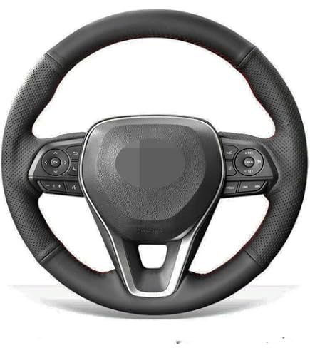 Housse De Volant Sur Mesure Pour Toyota RAV4 (2012-2019), Corolla, Auris, Isis - Cuir Microfibre Avec Couture Rouge - Installation Manuelle Sans Démontage
