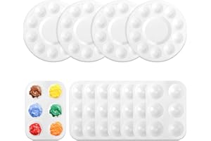 SAMAMOCA 12 PCS Paint Palette, Acrylic Paint Palette Watercolor Palette, Plastic Paint Pallet, Paint Mixing Palette for Art Painting - 4 Round & 8 Rectangular
