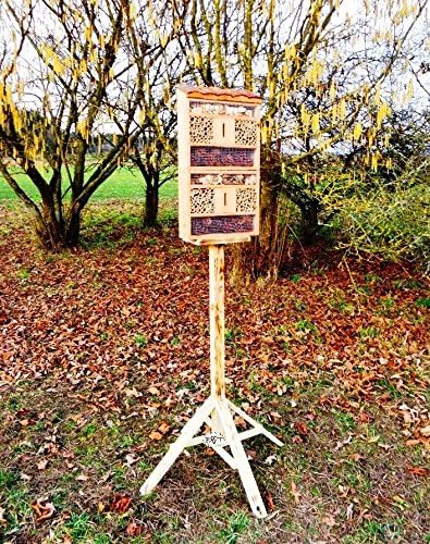 Insektenhotel with Rack with Wooden Bark Natural Roof (XXXL, Host MS Brown Nesting Boxes Butterfly Ladybird Box As A supplement to Tit Nesting Bird Box or for Birdhouse Bird Feeding Station Bird Feeder Insect House – Insektenhotels Insektenhotel for Organic Natural Aphid Butterfly, Ladybird Ladybug Ladybird Box House House Butterfly Garden Decoration