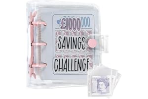 JEKUGOT Savings Challenge Binder, Mini Money Saving Wallet, Easy and Fun Way to Save £1000, Budget Book, 25 Envelope Cash Book (Pink)