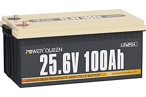 Power Queen Batería Litio 24V 100Ah 2.56kWh Batería LiFePO4 de Ciclo Profundo BMS de 100A Más de 15000 Ciclos 2,56 kW Potencia de Carga para Energía de Reserva RV Solares Marinas y Fuera de la Red