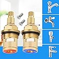 EMAGEREN 1Pair Replacement Tap Cartridges 1/2" Ceramic Disc Tap Valve Shower Cartridge Flow Valve Quarter Turn Inner Faucet Valve with Solid Brass Screws for Kitchen Bathroom Faucet Tap (Hot & Cold)