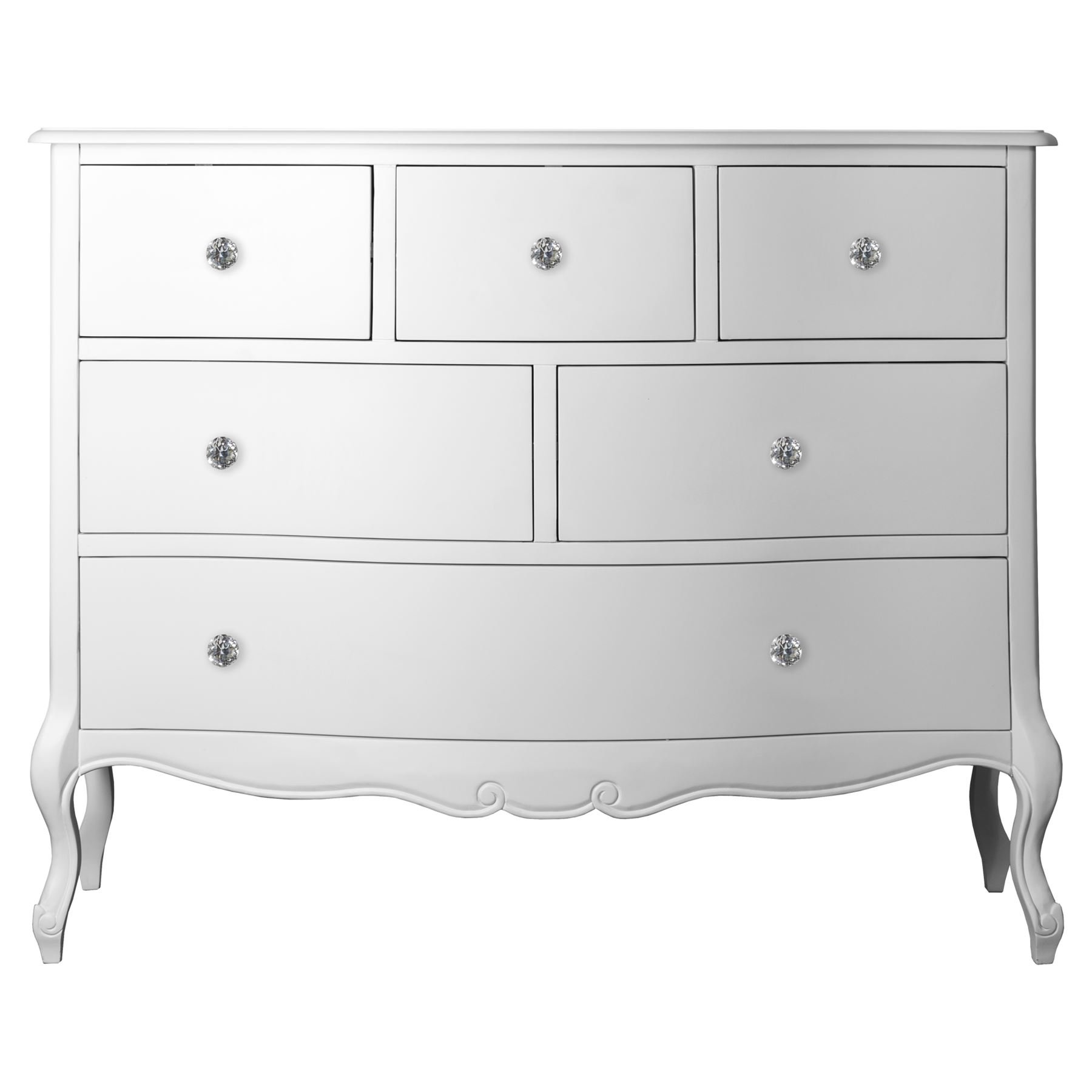 Juliette White Chest Of Drawers With Deep Drawers And Crystal