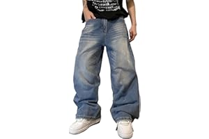 Zewool Jeans Baggy Hip hop pour Hommes,Jeans Skater à Jambe Large,Pantalons en Denim décontractés,Y2K Skateboard Streetwear