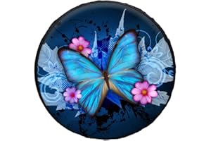 POLERO Blue Butterfly Winter Car Tire Cover Water Proof Universal Spare Wheel Tire Cover For Travel Trailer RV, SUV,Camper Accessories And Various Vehicles 14 15 16 17 18 19 Inch