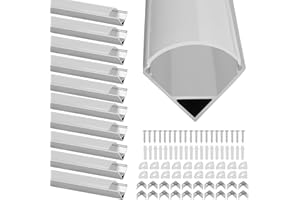 Gimisgu Profilé Aluminium LED, 10x1m Aluminium Profilé V-forme pour Bandes à LED, Compact Finition Professionnelle avec Blanc Laiteux Couvercle, Embouts, Clips de Montage en Métal