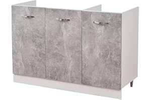 Shally Dogan Mobile Sottolavello per Cucina 3 Ante componibile Mobiletto base da 120 per lavello (120 x 50 x 85 cm, Grigio)