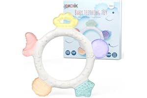 akolik Beißring für Babys, Beißring Baby Beißspielzeug aus Silikon, BPA-frei Zahnungshilfe Baby, Zahnen Baby Spielzeug, Leicht zu Greifling Beissring Baby für 3+ Monate Babys