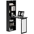 HOMCOM Wall Mounted Computer Desk, Folding Study Table with White Board and Bookshelf, Multifunctional Floating Writing Desk for Home Office, Black