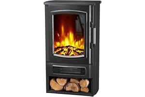 CHEMIN'ARTE Chemin’Arte Cheminée Électrique Effet Flammes LEDs Helsinki - Imitation Poêle en Fonte - Conçue en France - Garantie 2 Ans