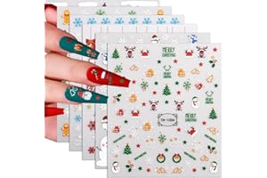 MISSJELLY Nagelsticker Weihnachten, 6 Blätter Winter Nagelaufkleber 3D Snowflake Wichtel Weihnachtsbaum Schneeflocken Nail Art Sticker Selbstklebend Nageldesign DIY Maniküre Dekoration