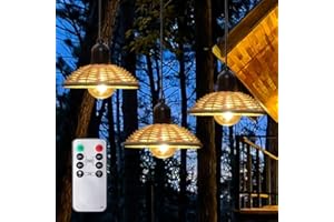 ‎ECOGEHEN 3er Außen Hängelampe Hängeleuchte mit Batterie Fernbedienung Batteriebetriebene Lampe Boho Rattan Φ17,5cm Lampenschirm Pendelleuchte ohne Strom Stromanschluss - IP44 Wasserdicht Outdoor Beleuchtung