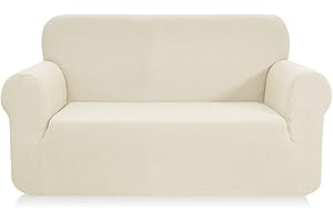 SAMSTEX Stylish Sofa Cover Stretch 1-Piece Sofa Slipcovers High Stretch Sofa Cover 2 Seater Thick Soft Loveseat Sofa Protector Machine Washable Non Slip Couch Covers (2 Seater, Cream)