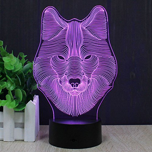 Wolf 3D Optische Illusions-Lampen, FZAI Tolle 7 Farbwechsel Acryl berühren Tabelle Schreibtisch-Nachtlicht mit 150 cm USB-Kabel für Kinder Schlafzimmer Geburtstagsgeschenke - 5