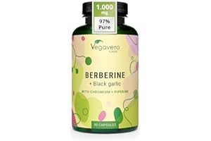 Vegavero Berberine HCL 1000 mg | 50:1 Barberry Extract 97% Berberin | with Black Garlic Extract, Chromium and Piperine | NO Additives, Lab-Tested | Blood Sugar Levels Supplement | Vegan
