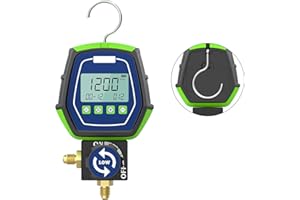 MOTOCOCHE Manómetro Aire Acondicionado con 90 Refrigerantes Incorporados, R134a Manometros de Refrigeracion Manifold Digital de Refrigeración para Realizar Pruebas Mantenimiento Aire Acondicionado