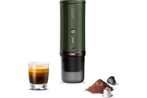 CERA+ CERApresso Machine à expresso portable 5 à 8 tasses par charge, auto-chauffante, 20 bar, dosettes NS et café moulu, cafetière électrique de voyage pour sortie, travail, camping (vert arabica)