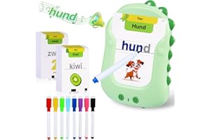 YUNLONE Sprechende Lernkarten Deutsch Lernen für Kinder 168 Blätter 336 Wörter, Kinderspielzeug ab 1-6 Jahre Alt, Montessori Autismus Spielzeug mit Whiteboard Stifte Abwischbar 7, Geschenke für Mädchen Junge