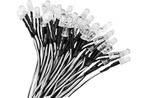 YIXISI 50 Piezas 5mm Ultra Brillante 12V Luces LED de Diodo Pre Cableado, LED Precableado Redonda Bulbo Lámpara Blanco Rojo Azul Verde Amarillo para DIY Coche Barco Juguetes Partes, Blanco Frio