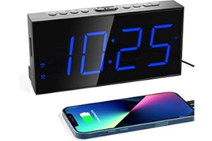 Wecker Digital, Tischuhr mit LED Display, 5 Helligkeitsstufen & 4 Lautstärkestufen, 2 Lauter , Schlummerfunktion, 12/24 Stunden, USB Wiederaufladbare Ohne Ticken für Büro, Schlafzimmer