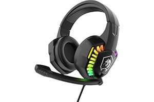 HOOPOND RGB Gaming Headset, 5.1 Channel Stereo Surround Sound, 3.5mm Wired LED Over-Ear Comfort Headphone with Noise Cancelling Mic & In-line Volume Control for PC Xbox One PS4 Laptop Mac Smart Phone(Black)