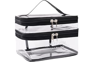 YUKNEES Grande trousse de toilette transparente en PVC - Trousse de maquillage double couche - Pour femme et fille, Noir