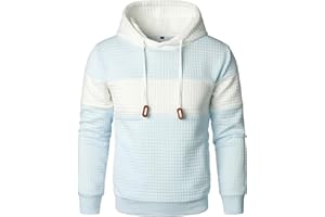 HOOD CREW Men’s Sweatshirts Long Sleeve Pullover Patchwork Plaid Jacquard Hoodie Casual Drawstring Hoody Top