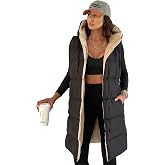 Women's Double Sided Long Inflatable Vest - Hooded Modern Design Comfortable Fit Outerwear - Black Beige