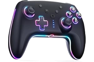 RivalPlay Manette pour Switch/Switch 2, Manette Switch sans Fil avec Lumière RGB/Macro Bouton, Manette Switch avec Bluetooth/Turbo/Bouton de Connexion Rapide/Double Vibration/6 Axes Gyroscope, Noir