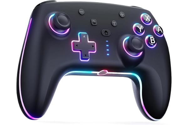 RivalPlay Mando para Switch, Mandos Inalámbrico para Switch 2 con Luz RGB, Función Macro, Vibración Ajustable, Turbo de 3 Velocidades, Negro