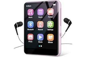 joliker Reproductor MP3 de 64 GB con Bluetooth 5.0,reproductor de música de sonido HiFi sin pérdidas con pantalla táctil completa de 2.4pulgadas,altavoz HD integrado,radio FM,grabadora de voz,rosa