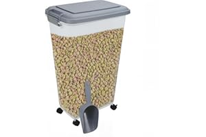 PRADICHI Pet Food Storage Container with Flip-Top Locking Lid & Integrated Scoop – Airtight Plastic Bin for Dog, Cat, Bird & Animal Dry Food – 15kg Capacity – 20L / 30L / 40L (Transparent, 40 L)