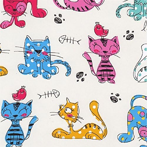 Fat Quarter Furry Friends Cats Cartoon Cream Cotton Quilting Fabric Nutex