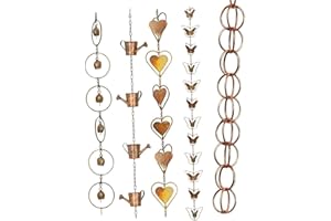 FEEGOW Catene da pioggia per grondaie, lunghezza 1 m, in rame, motivo loto, accessorio decorativo per grondaie, grondaie, drenaggio (per anello)