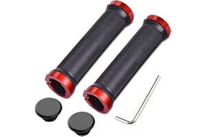 Aiqeer 1 Pair Bike Handlebar Grips, Anti-Slip Rubber Bicycle Handle Grips with Aluminum Double Lock, Bike Handle Protector for MTB BMX (Red)