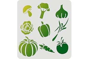 FINGERINSPIRE Vegetable Stencil 30x30cm Reusable Farm Vegetable Template Pumpkin Tomato Chili Carrot Broccoli Mushroom Stencil for Painting on Wood, Fabric, Paper, Wall