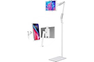SPESSN Support ipad Réglable sur Pied,Universel Métal Support Tablette de Lit 360 Degrés Rotatif pour iPad Air, iPad Pro, iPad Mini, Samsung Galaxy Tab et téléphones 4.5"-12.9"(Blanc)