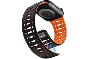 Sixmoat Magnetic Strap Compatible with Apple Watch Strap 49mm/Ultra 3/2/1 46mm 45mm 44mm 42mm for Men Women, Breathable Silicone Sport Band for iWatch Series 11 10 9 8 7 6 5 4 3 SE (Black-Orange)
