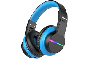 iClever Bluetooth Kids Headphones, BTH12 Colorful LED Lights Kids Wireless Headphones Over Ear with 74/85/94dB Volume Limited, 55H Playtime, Bluetooth 5.2, Built-in Mic for School/Tablet/PC