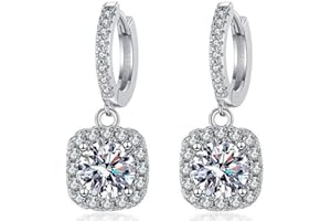 FEIKFEIZ Pendientes de colgante de moissanita para mujeres, diamantes de moissanita de 1CT, cultivados en laboratorio, plata de ley 925 bañada en oro blanco de 18K, aretes de plata, regalo de joyería.