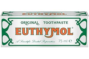 Euthymol Originale Dentifricio 75 ml, senza fluoro, antiplacca, antibatterico, protezione della cavità, denti e gengive pulite e sane, rinfrescante alla menta, igiene orale quotidiana con smalto
