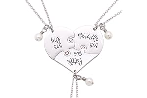Melix Home Big Sis Middle Sis Little Sis Jewelry Necklace Set 3 Pieces,Best Friend Necklaces Girls Jewelry (White)
